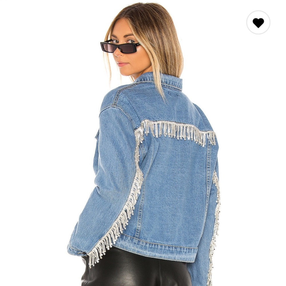 Superdown Raya Rhinestone Fringe Denim Jacket Size Small